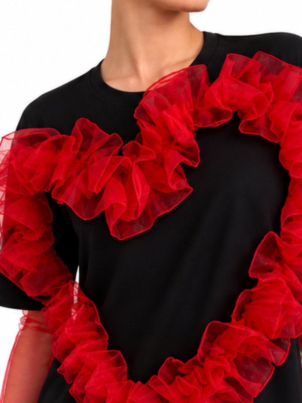 Heart Ruffle Red Attaché Tee Solid Black - Picture 4 of 6